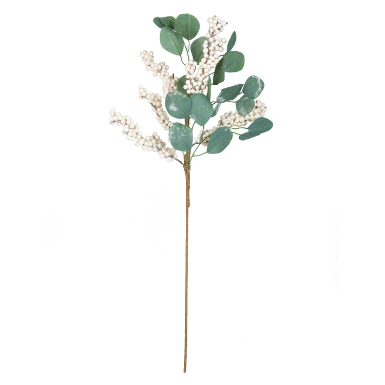 Adorno Navideño Rama JOY Berries Blancas con Hojas Eucalipto 74 cm Adorno Navideño Rama JOY Berries Blancas con Hojas Eucalipto 74 cm