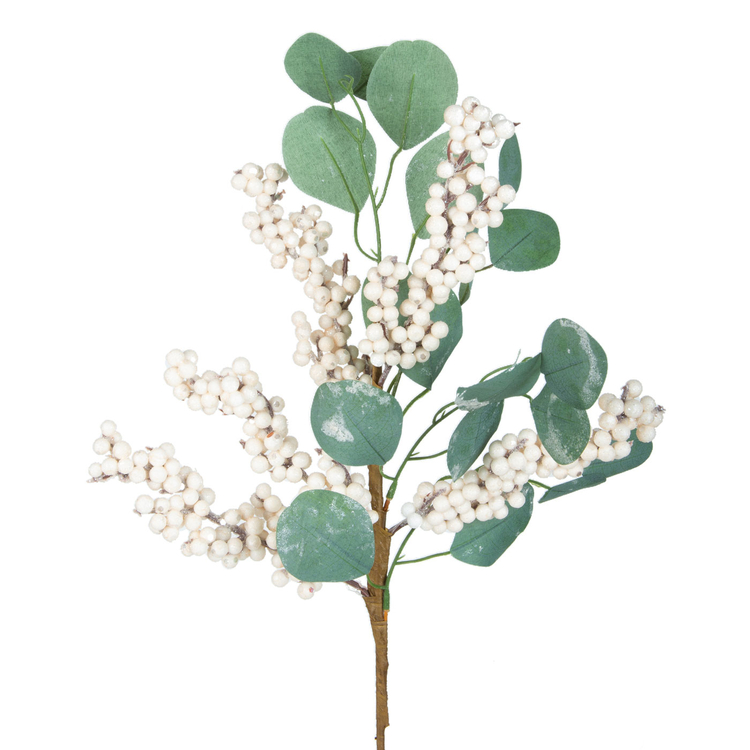 Adorno Navideño Rama JOY Berries Blancas con Hojas Eucalipto 74 cm Adorno Navideño Rama JOY Berries Blancas con Hojas Eucalipto 74 cm