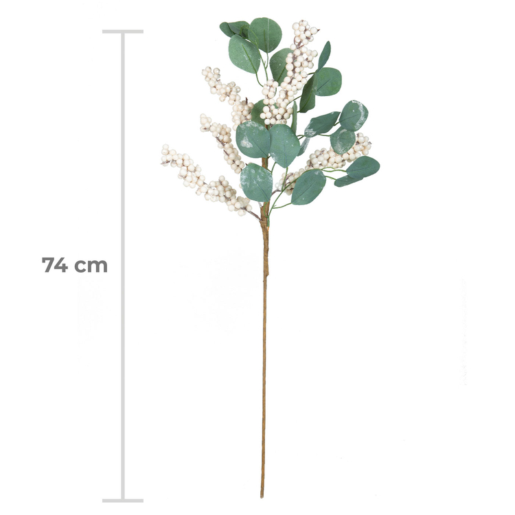 Adorno Navideño Rama JOY Berries Blancas con Hojas Eucalipto 74 cm Adorno Navideño Rama JOY Berries Blancas con Hojas Eucalipto 74 cm