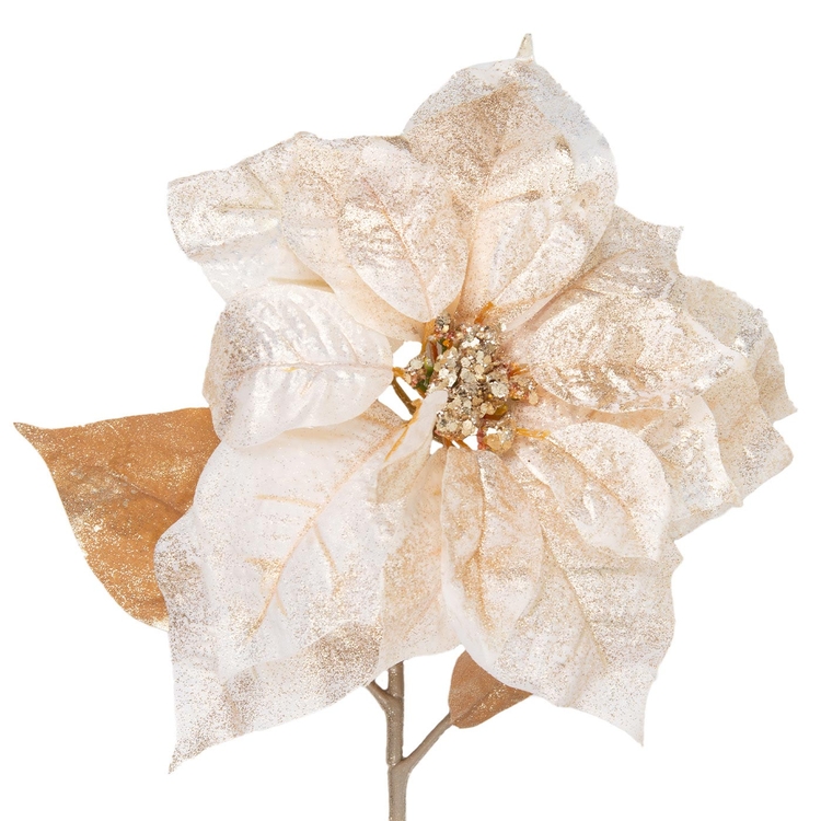 Adorno Navideño Rama Flor JOY Flor Poinsettia Blanca/Dorada 50 cm Adorno Navideño Rama Flor JOY Flor Poinsettia Blanca/Dorada 50 cm