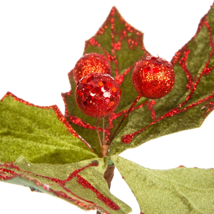 Adorno Navideño Rama JOY Hojas Navideñas Verde/Roja 26 cm Adorno Navideño Rama JOY Hojas Navideñas Verde/Roja 26 cm