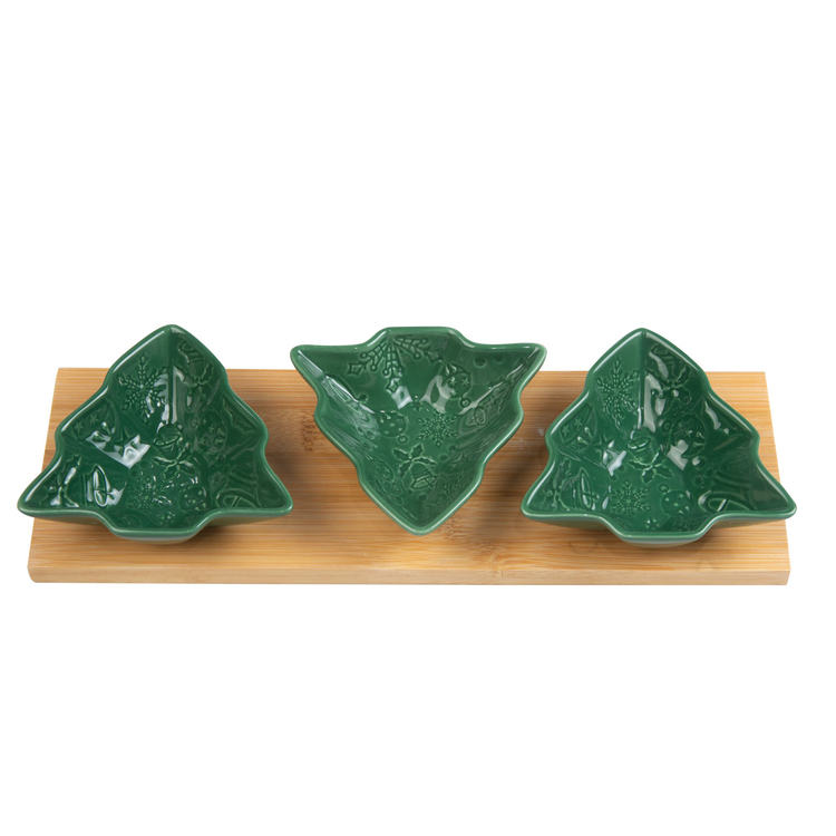Set x 4 Piezas FREE HOME Platos Snack Árbol de Navidad + Bandeja de Bambú Verde Set x 4 Piezas FREE HOME Platos Snack Árbol de Navidad + Bandeja de Bambú Verde
