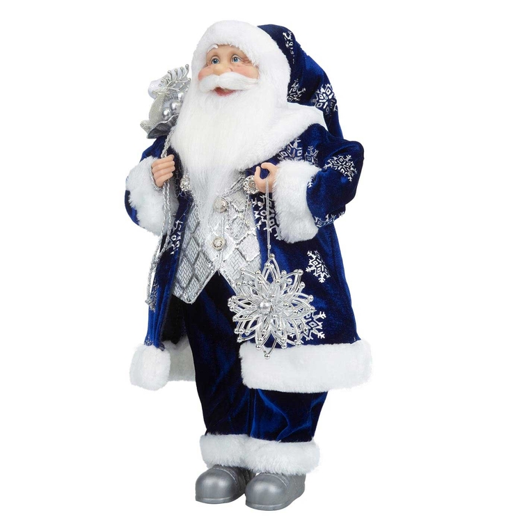 Muñeco Papá Noel JOY Con Traje Azul, Bolsa de Regalos y Estrella 45 cm Muñeco Papá Noel JOY Con Traje Azul, Bolsa de Regalos y Estrella 45 cm