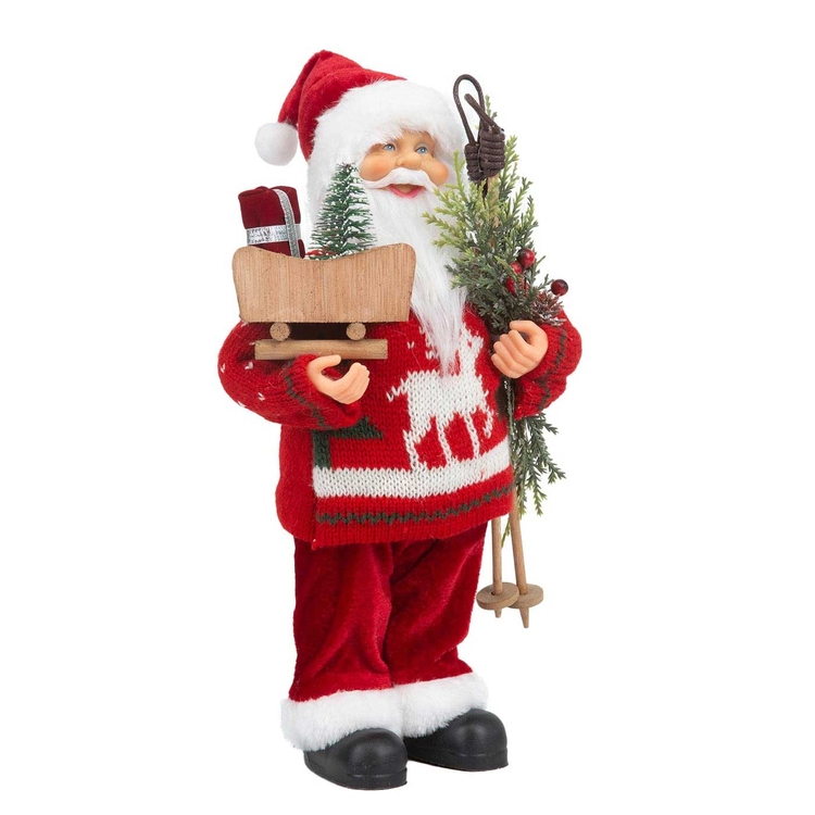 Muñeco Papá Noel JOY Abrigo de Lana Rojo con Bastones de Esquí 30 cm Muñeco Papá Noel JOY Abrigo de Lana Rojo con Bastones de Esquí 30 cm