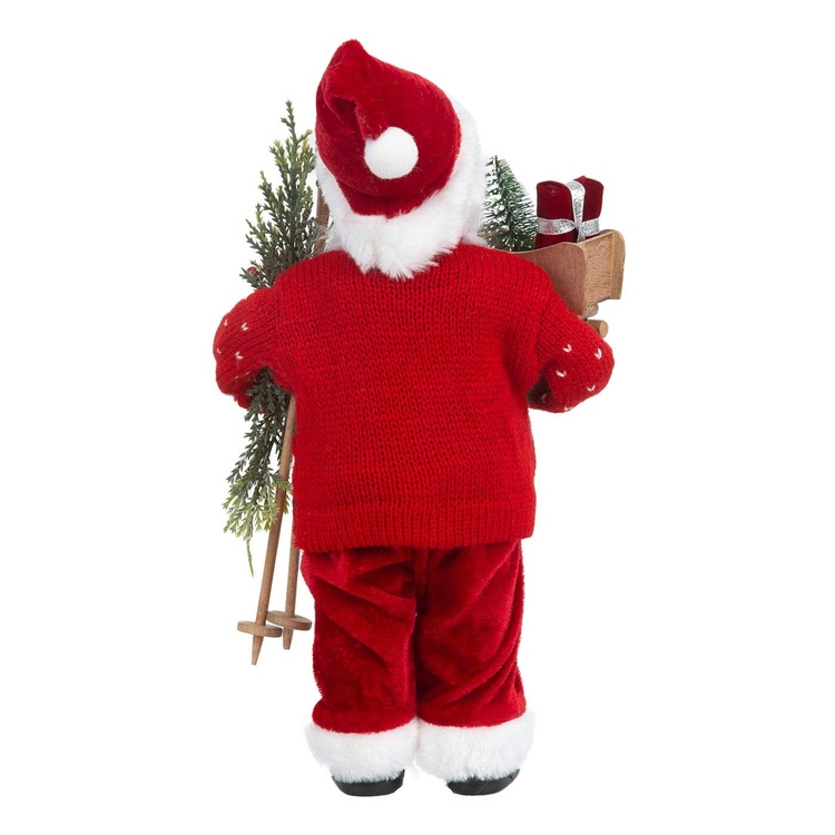 Muñeco Papá Noel JOY Abrigo de Lana Rojo con Bastones de Esquí 30 cm Muñeco Papá Noel JOY Abrigo de Lana Rojo con Bastones de Esquí 30 cm