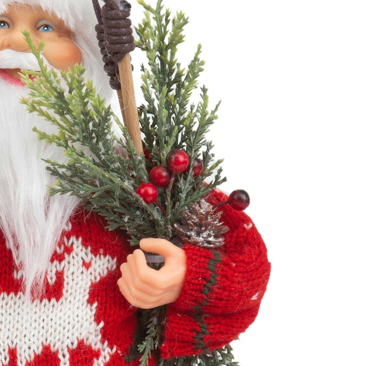 Muñeco Papá Noel JOY Abrigo de Lana Rojo con Bastones de Esquí 30 cm Muñeco Papá Noel JOY Abrigo de Lana Rojo con Bastones de Esquí 30 cm