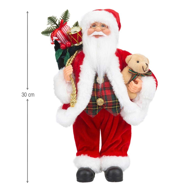 Muñeco Papá Noel JOY con Bolsa de Regalos, Tambor y Oso de Peluche 30 cm Muñeco Papá Noel JOY con Bolsa de Regalos, Tambor y Oso de Peluche 30 cm