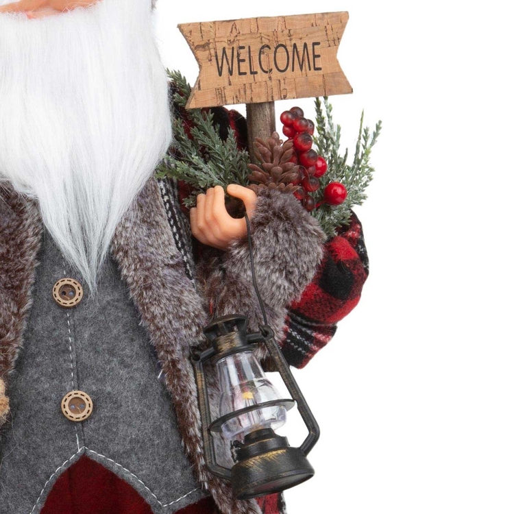 Muñeco Papá Noel JOY con Bolsa de Regalos, Farol y Letrero 45 cm Muñeco Papá Noel JOY con Bolsa de Regalos, Farol y Letrero 45 cm