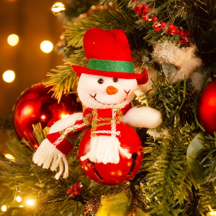 Adorno Navideño JOY Colgante Hombre de Nieve con Sombrero, Bufanda y Cascabel 12 cm Adorno Navideño JOY Colgante Hombre de Nieve con Sombrero, Bufanda y Cascabel 12 cm