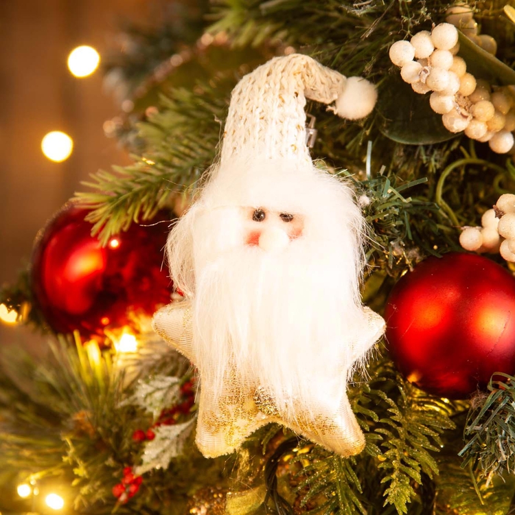 Adorno Navideño JOY Colgante Papá Noel Gorro Tejido Blanco 12 cm Adorno Navideño JOY Colgante Papá Noel Gorro Tejido Blanco 12 cm