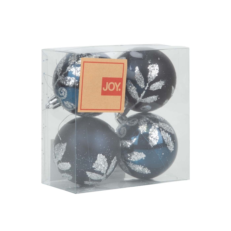 Bolas de Navidad JOY Azul con Hojas Set x 4 - 6 cm Bolas de Navidad JOY Azul con Hojas Set x 4 - 6 cm