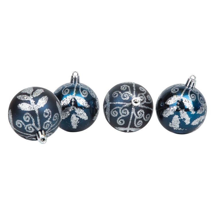 Bolas de Navidad JOY Azul con Hojas Set x 4 - 6 cm Bolas de Navidad JOY Azul con Hojas Set x 4 - 6 cm