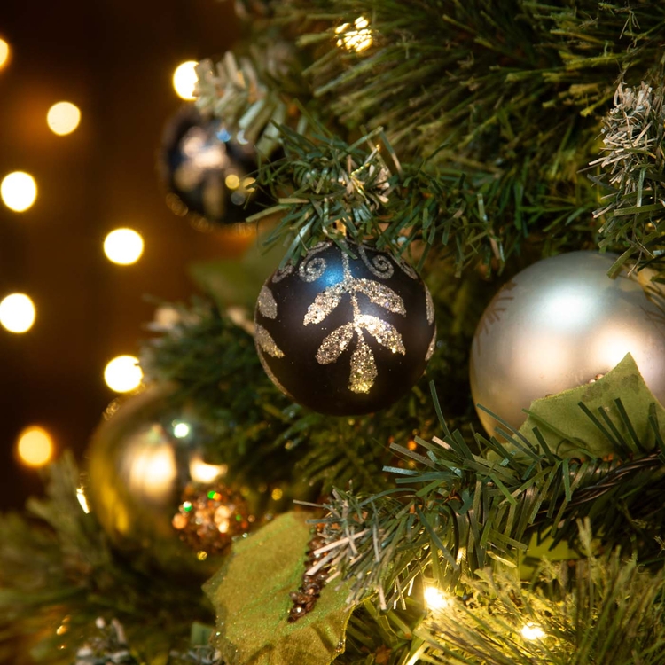 Bolas de Navidad JOY Azul con Hojas Set x 4 - 6 cm Bolas de Navidad JOY Azul con Hojas Set x 4 - 6 cm