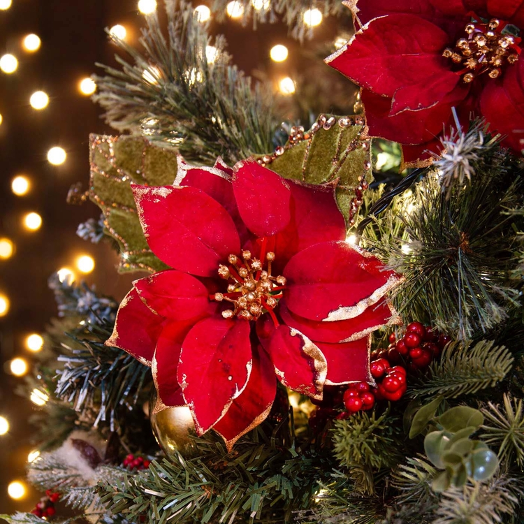 Adorno Navideño Rama Flor JOY Poinsettia Roja Clip Adorno Navideño Rama Flor JOY Poinsettia Roja Clip