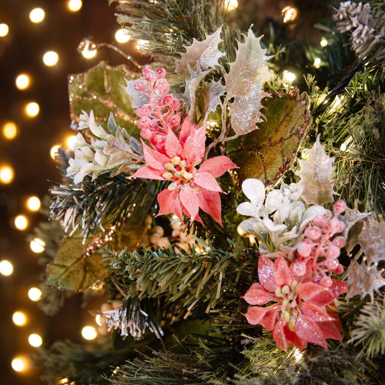 Adorno Navideño Rama Flor JOY con Hojas, Berry y Poinsettia Tallo Corto 33 cm Adorno Navideño Rama Flor JOY con Hojas, Berry y Poinsettia Tallo Corto 33 cm