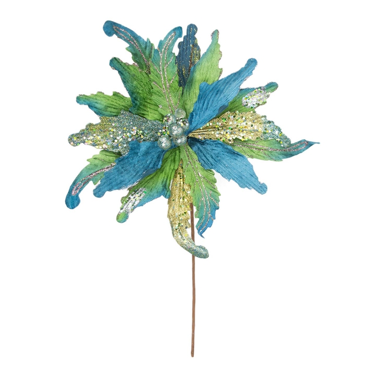 Adorno Navideño Rama Flor JOY Poinsettia Azul/Verde 70 cm Adorno Navideño Rama Flor JOY Poinsettia Azul/Verde 70 cm