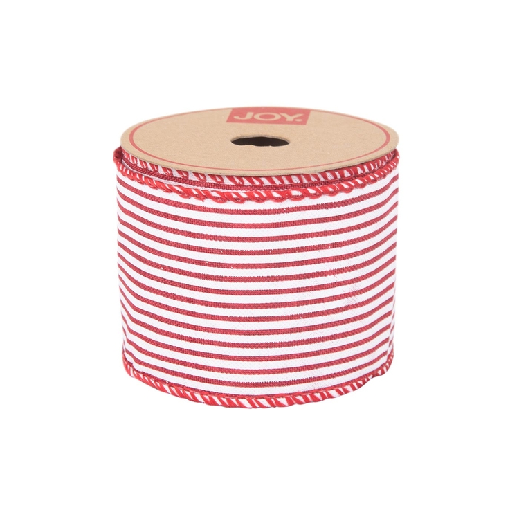 Cinta Navideña JOY Blanca Líneas Rojas 6.3 cm Cinta Navideña JOY Blanca Líneas Rojas 6.3 cm