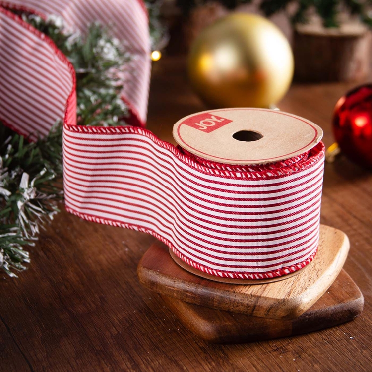 Cinta Navideña JOY Blanca Líneas Rojas 6.3 cm Cinta Navideña JOY Blanca Líneas Rojas 6.3 cm
