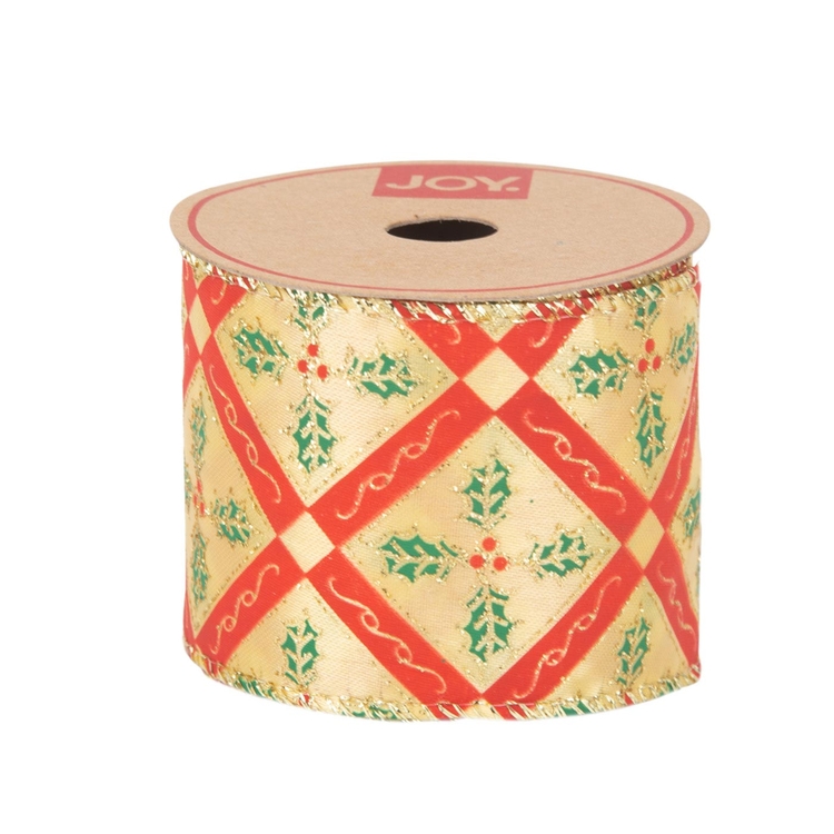 Cinta Navideña JOY Rombos y Hojas con Berries 6.3 cm Cinta Navideña JOY Rombos y Hojas con Berries 6.3 cm