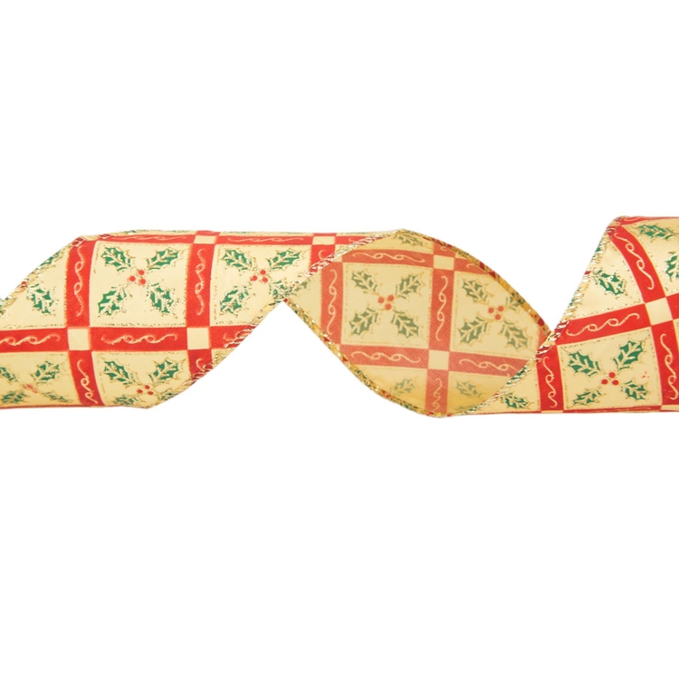 Cinta Navideña JOY Rombos y Hojas con Berries 6.3 cm Cinta Navideña JOY Rombos y Hojas con Berries 6.3 cm