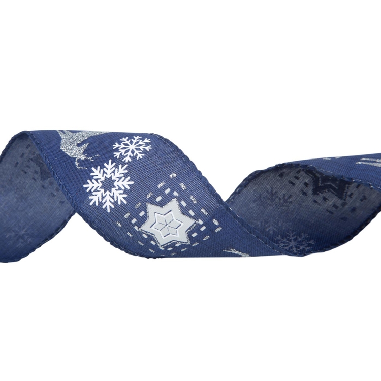 Cinta Navideña JOY Reno, Estrellas y Copos de Nieve Azul 6.3 cm Cinta Navideña JOY Reno, Estrellas y Copos de Nieve Azul 6.3 cm