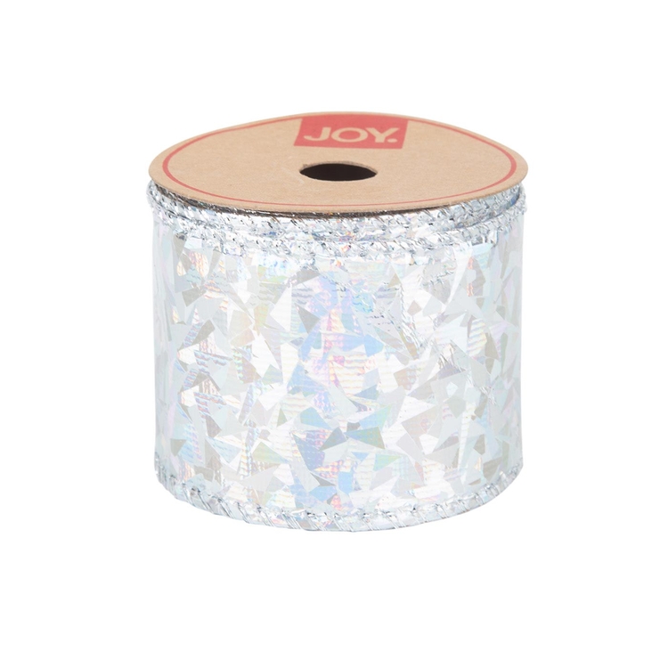 Cinta Navideña JOY Plateada Tornasolada 6.3 cm Cinta Navideña JOY Plateada Tornasolada 6.3 cm