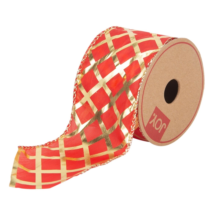 Cinta Navideña JOY Roja Rombos Dorados 6.3 cm Cinta Navideña JOY Roja Rombos Dorados 6.3 cm