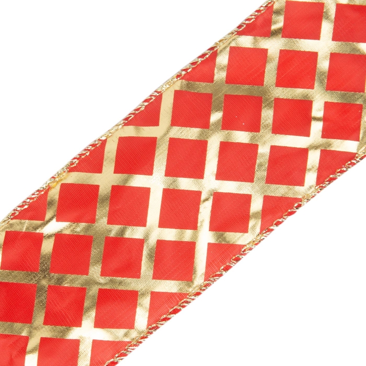 Cinta Navideña JOY Roja Rombos Dorados 6.3 cm Cinta Navideña JOY Roja Rombos Dorados 6.3 cm
