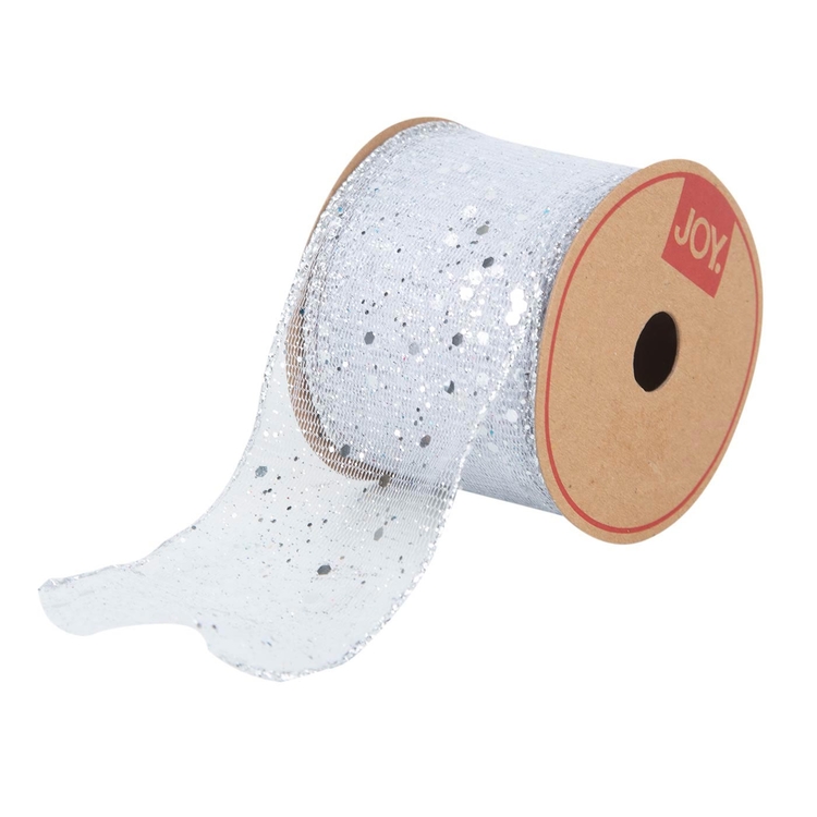 Cinta Navideña JOY Malla Plateada Puntos 6.3 cm Cinta Navideña JOY Malla Plateada Puntos 6.3 cm