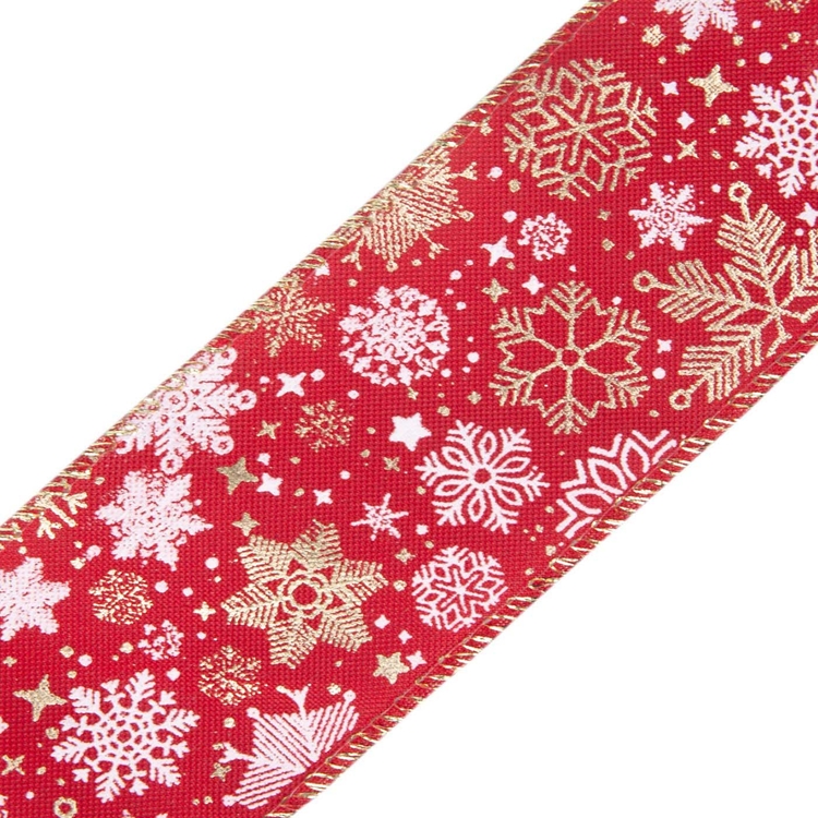 Cinta Navideña JOY Roja con Copos de Nieve Blanco/Dorada 6.3 cm Cinta Navideña JOY Roja con Copos de Nieve Blanco/Dorada 6.3 cm
