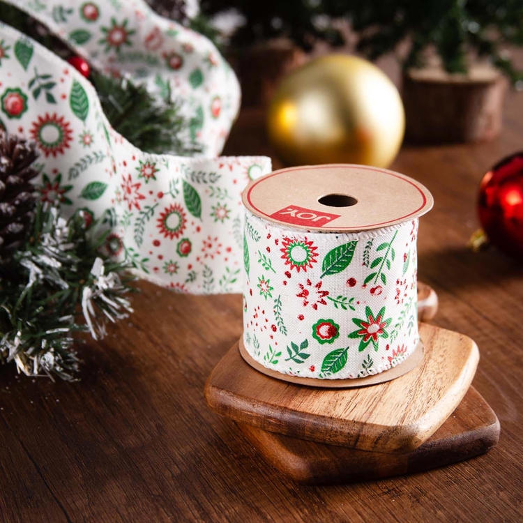 Cinta Navideña JOY Hojas Navidad 6.3 cm Cinta Navideña JOY Hojas Navidad 6.3 cm