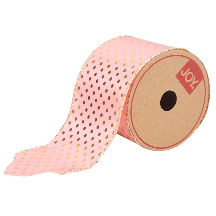 Cinta Navideña JOY Rosado Puntos Dorados 6.3 cm Cinta Navideña JOY Rosado Puntos Dorados 6.3 cm