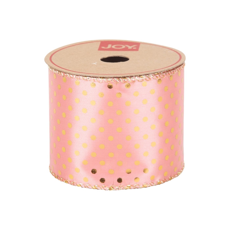 Cinta Navideña JOY Rosado Puntos Dorados 6.3 cm Cinta Navideña JOY Rosado Puntos Dorados 6.3 cm