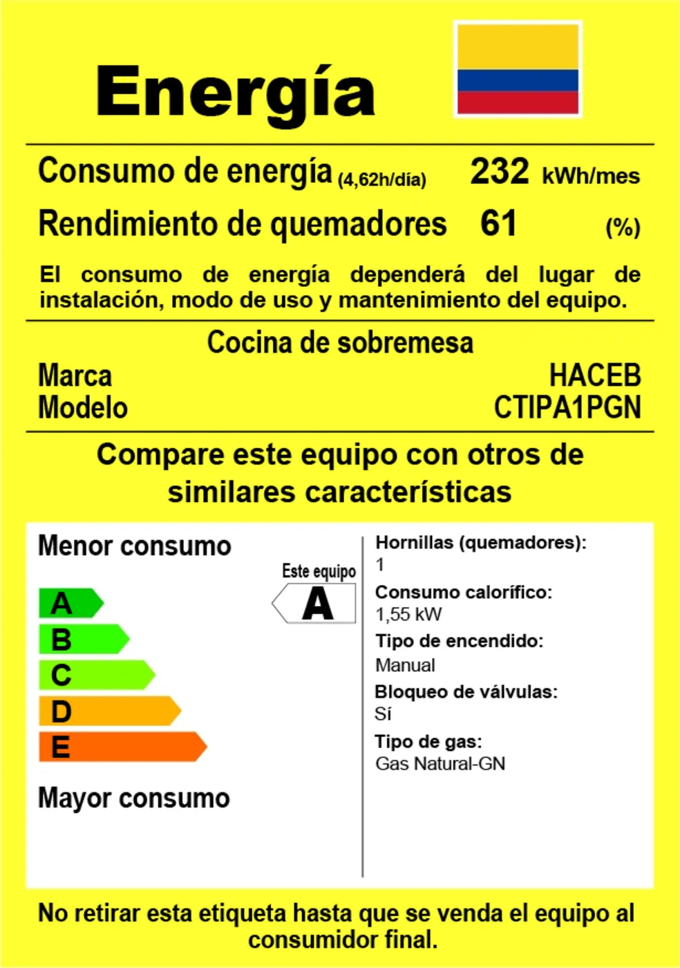 Cocineta HACEB 1 Puesto Gas Natural Comino-1 Gris