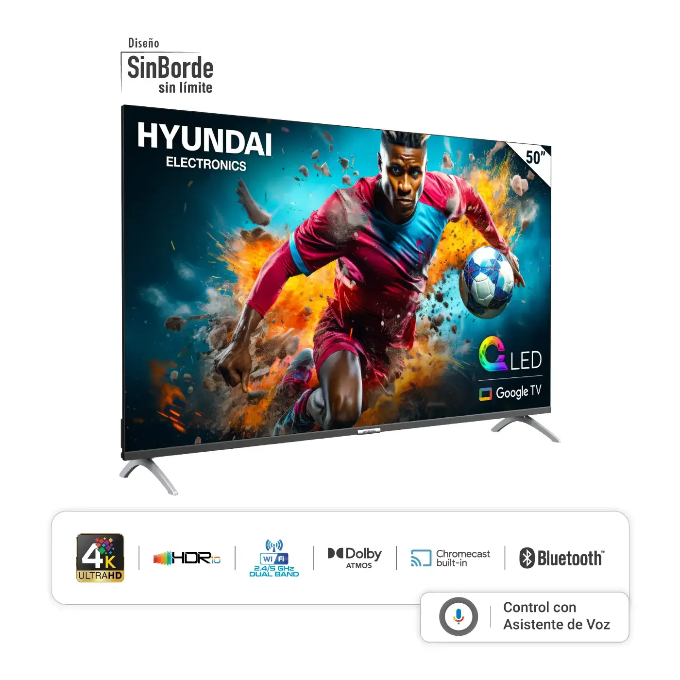 TV HYUNDAI 50" Pulgadas 127cm HYLED5021QG4KM 4K UHD QLED Smart Tv GOOGLE