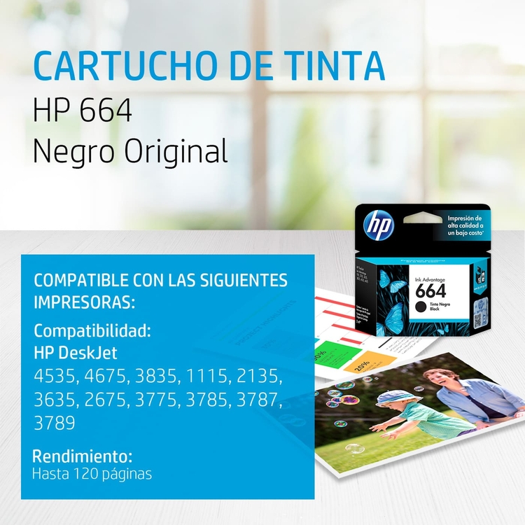 Cartucho de Tinta HP 664 Negra